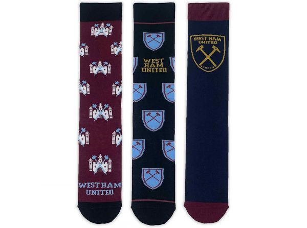 West Ham United FC 3 Pack All Over Print Socks 6-11 UK (7-12 USA)