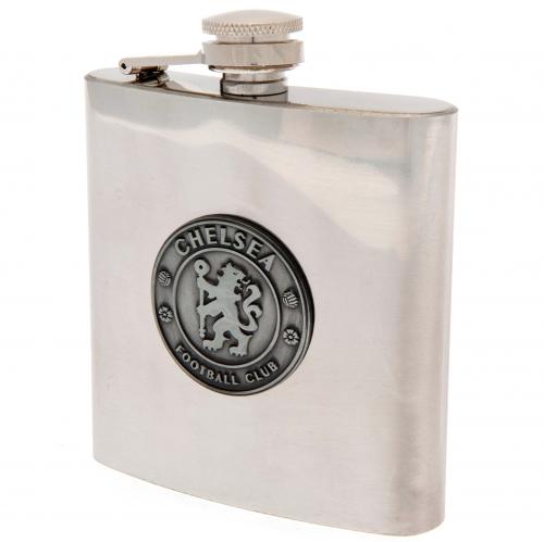Chelsea FC Chrome Hip Flask In Gift Box